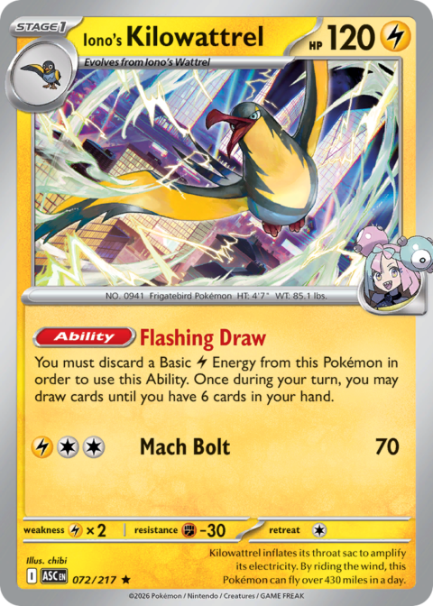 Iono's Kilowattrel - ASC #72 - aReverse Holo (Energy)