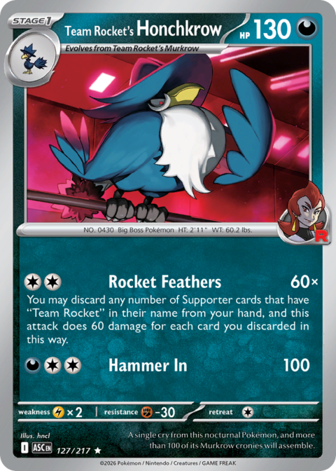 Team Rocket's Honchkrow - ASC #127 - Reverse Holo (Energy)