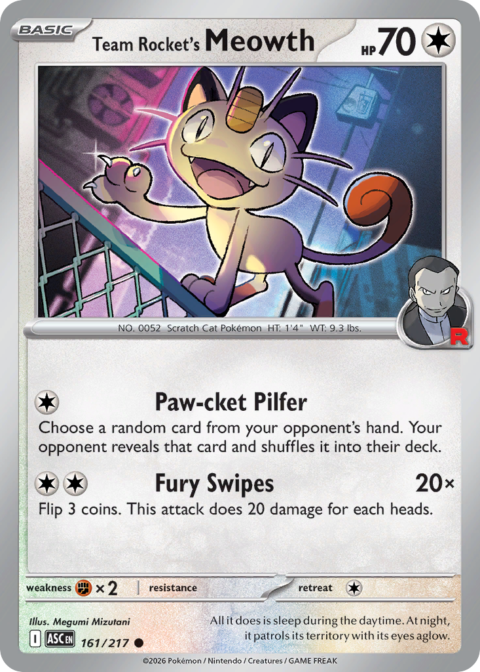 Team Rocket's Meowth - ASC #161 - Reverse Holo (Rocket)