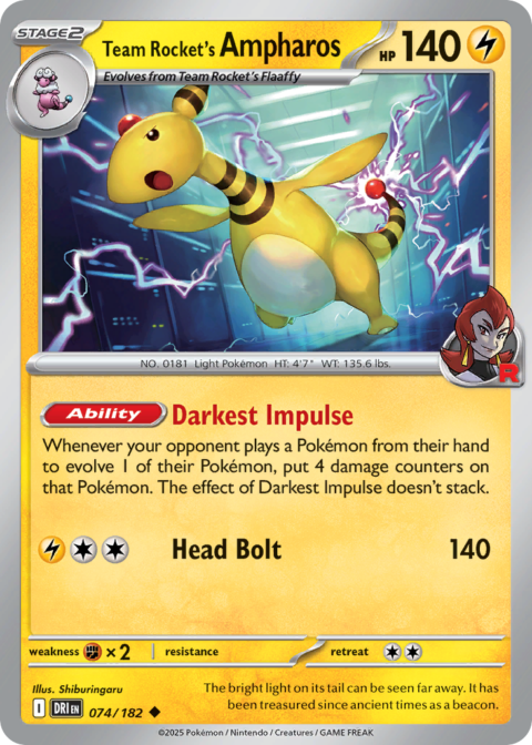 Team Rocket's Ampharos - DRI #74 - Reverse Holo