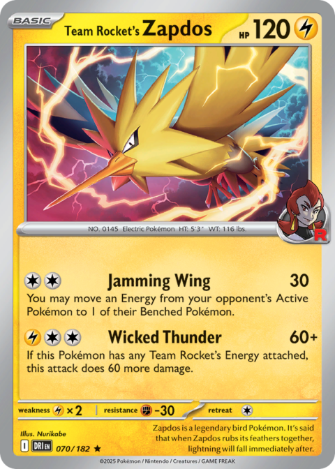 Team Rocket's Zapdos - DRI #70 - Reverse Holo